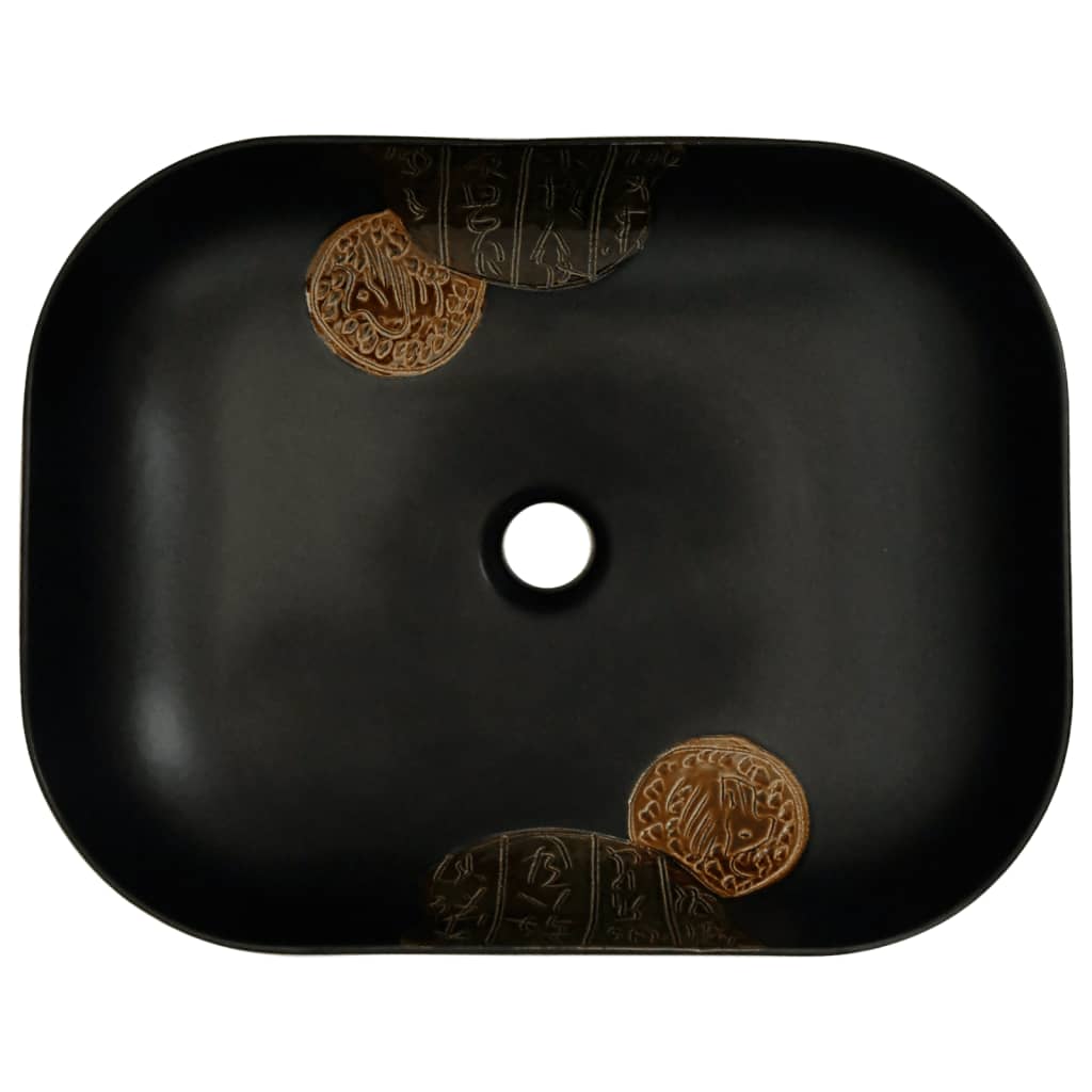 Countertop washbasin, black, 48x37.5x13.5 cm, ceramic, rectangle