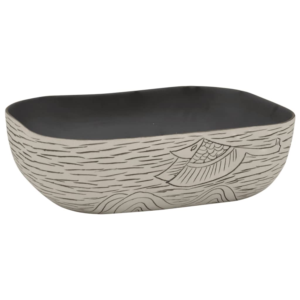 Gray/black countertop washbasin 48x37.5x13.5 cm, ceramic, rectangle