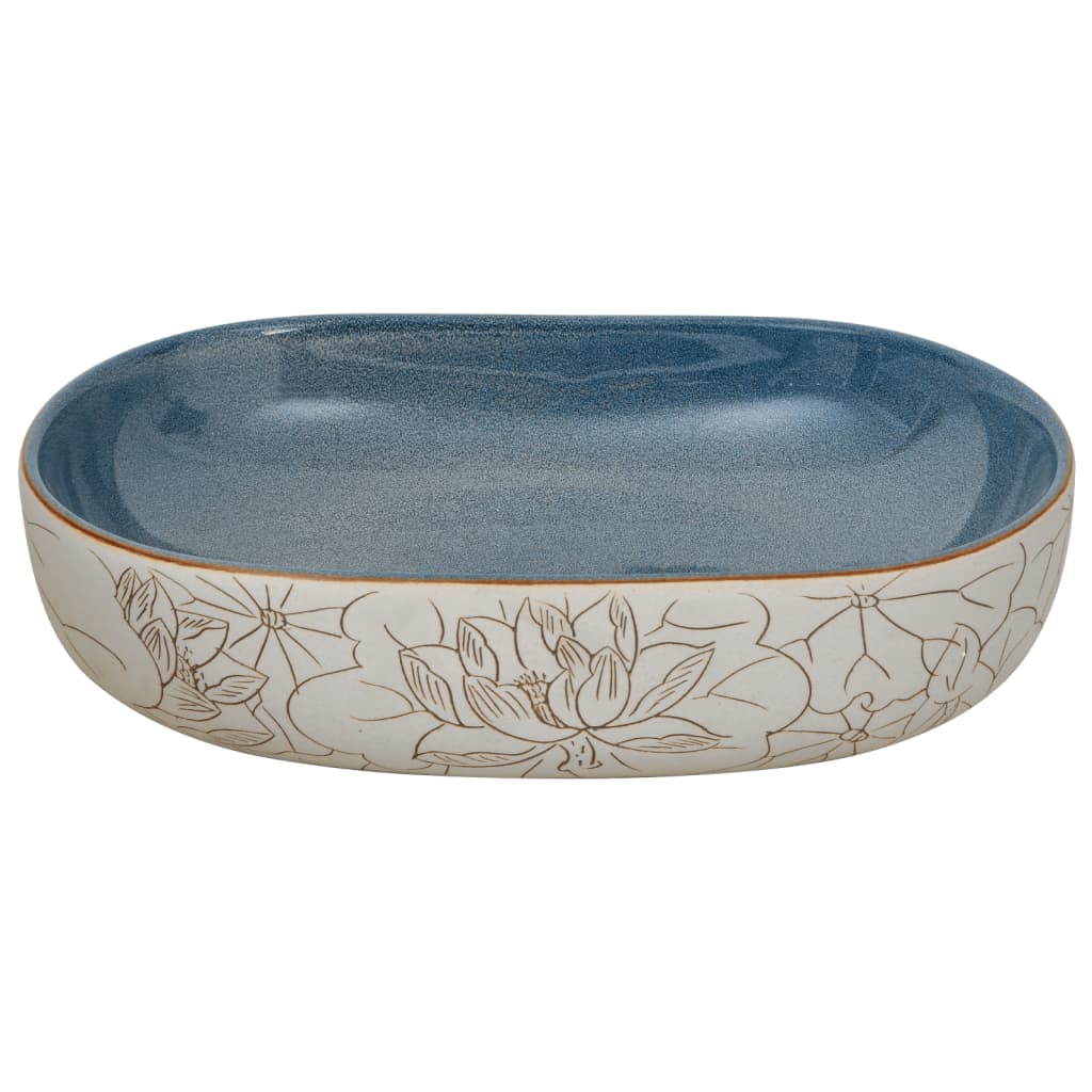 Countertop washbasin, sand and blue 59x40x14 cm, ceramic, oval