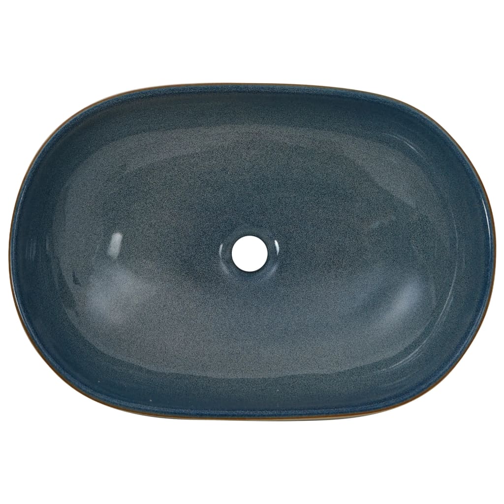 Countertop washbasin, sand and blue 59x40x14 cm, ceramic, oval