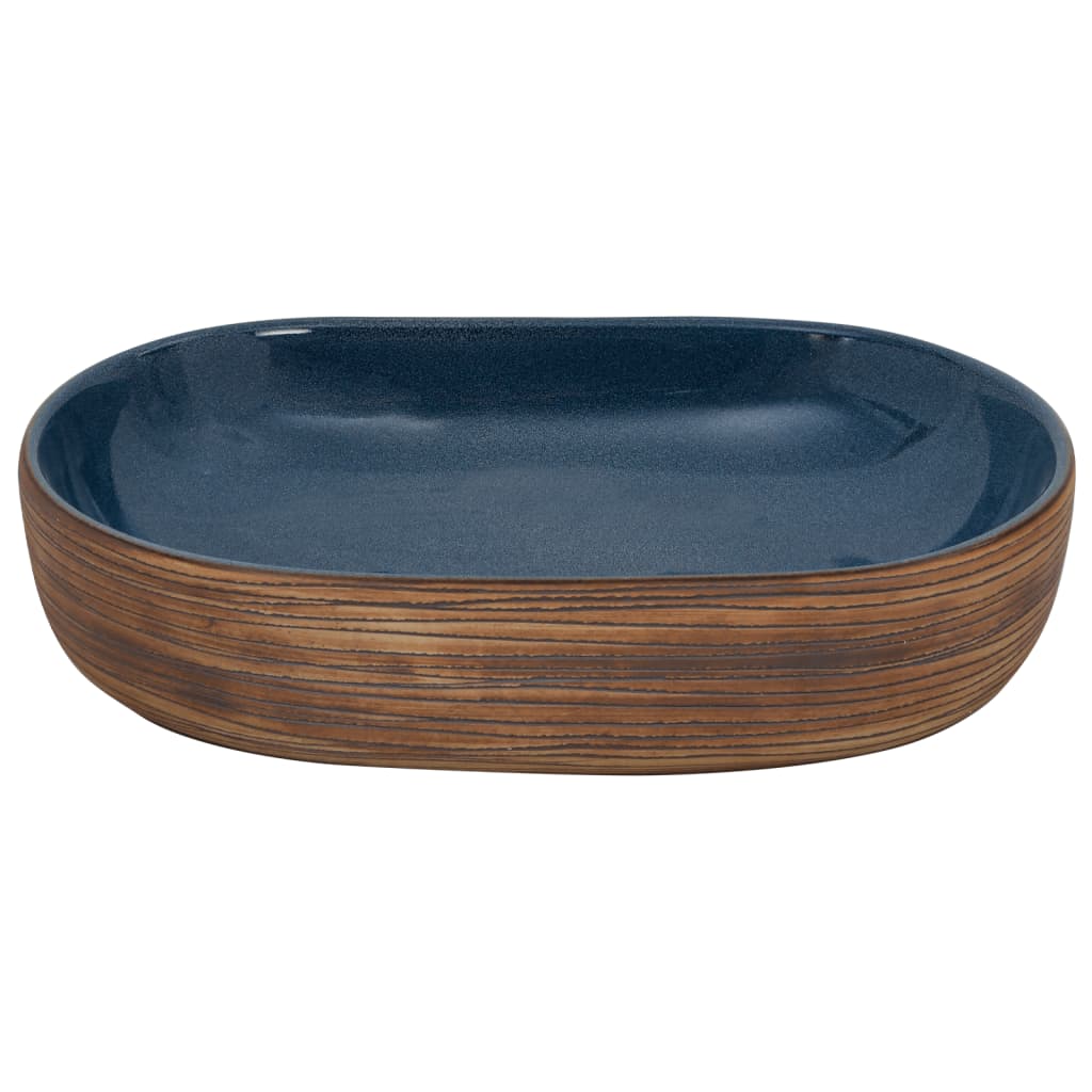 Countertop washbasin, brown and blue, 59x40x14 cm, ceramic, oval