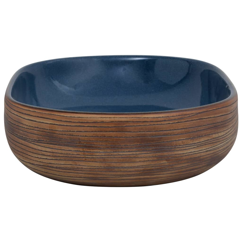 Countertop washbasin, brown and blue, 59x40x14 cm, ceramic, oval