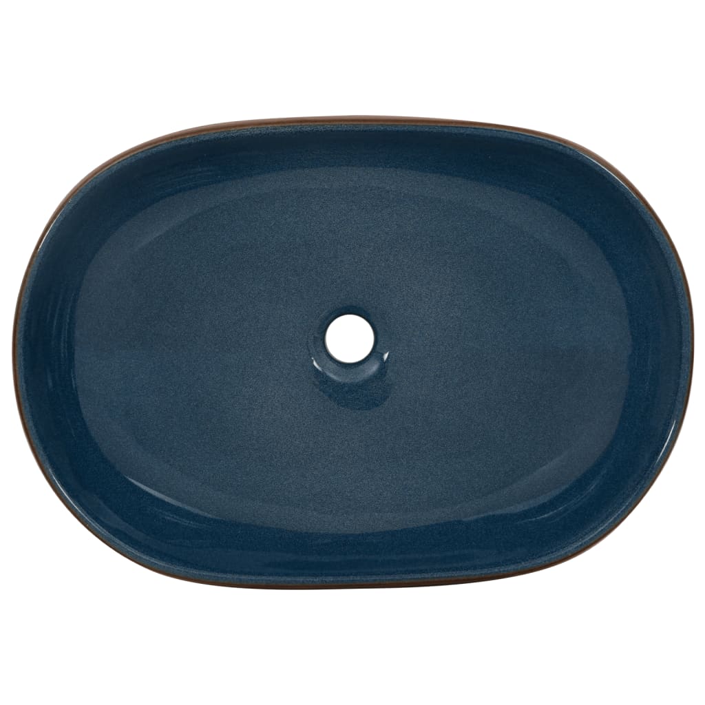 Countertop washbasin, brown and blue, 59x40x14 cm, ceramic, oval