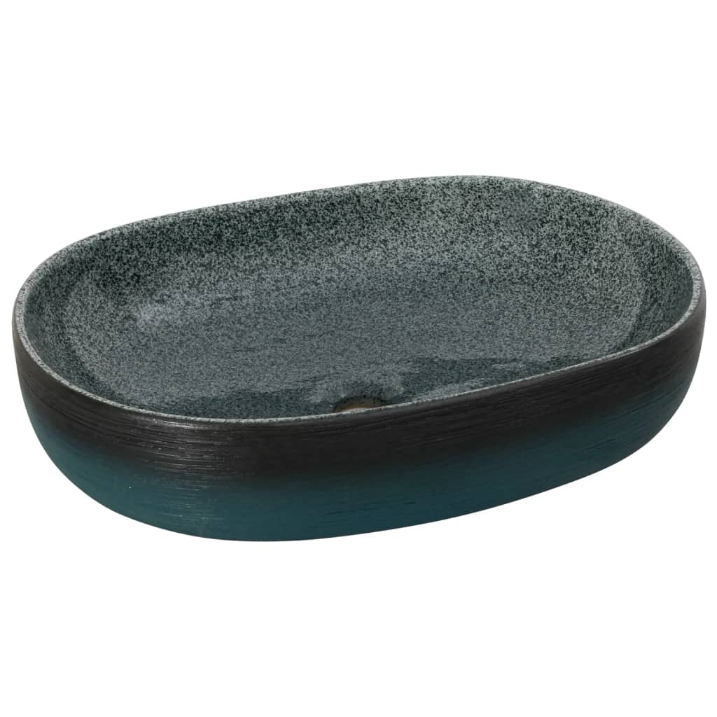 Countertop washbasin, turquoise, 59x40x14 cm, ceramic, oval