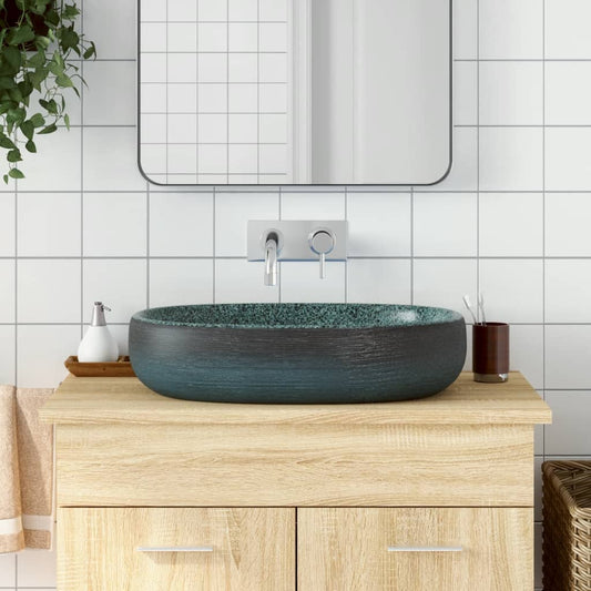 Countertop washbasin, turquoise, 59x40x14 cm, ceramic, oval