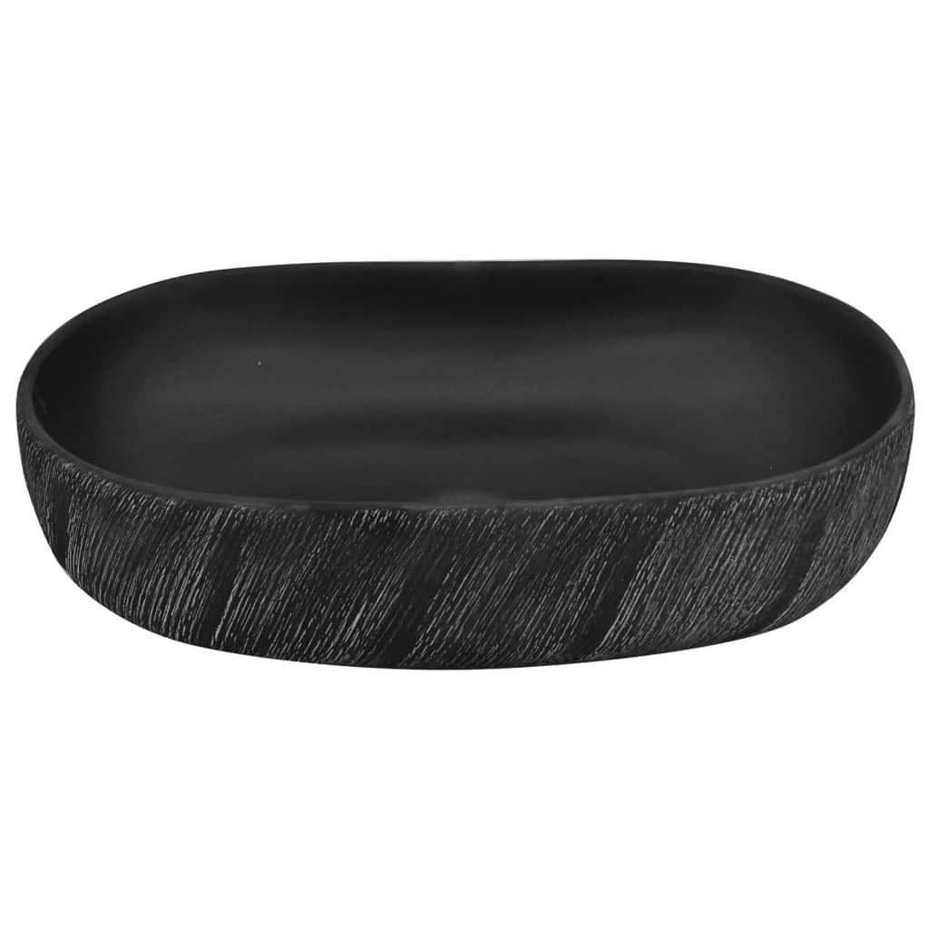 Countertop washbasin, black, 59x40x14 cm, ceramic, oval