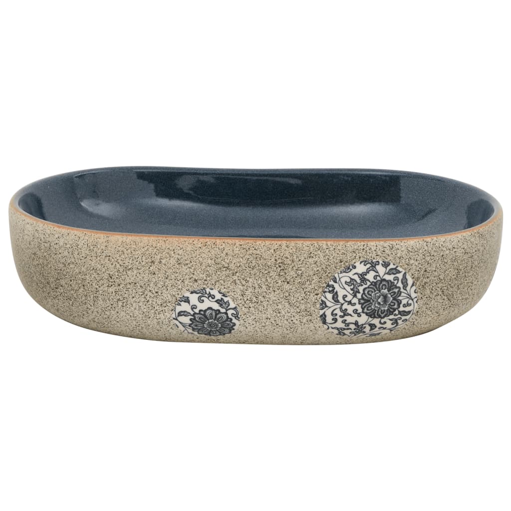 Countertop washbasin, sand and blue 59x40x14 cm, ceramic, oval