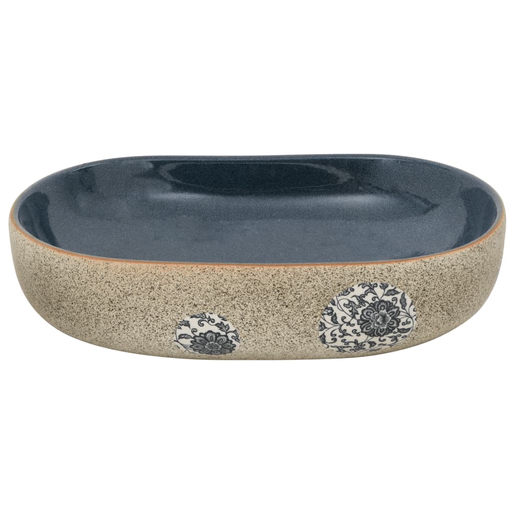 Countertop washbasin, sand and blue 59x40x14 cm, ceramic, oval