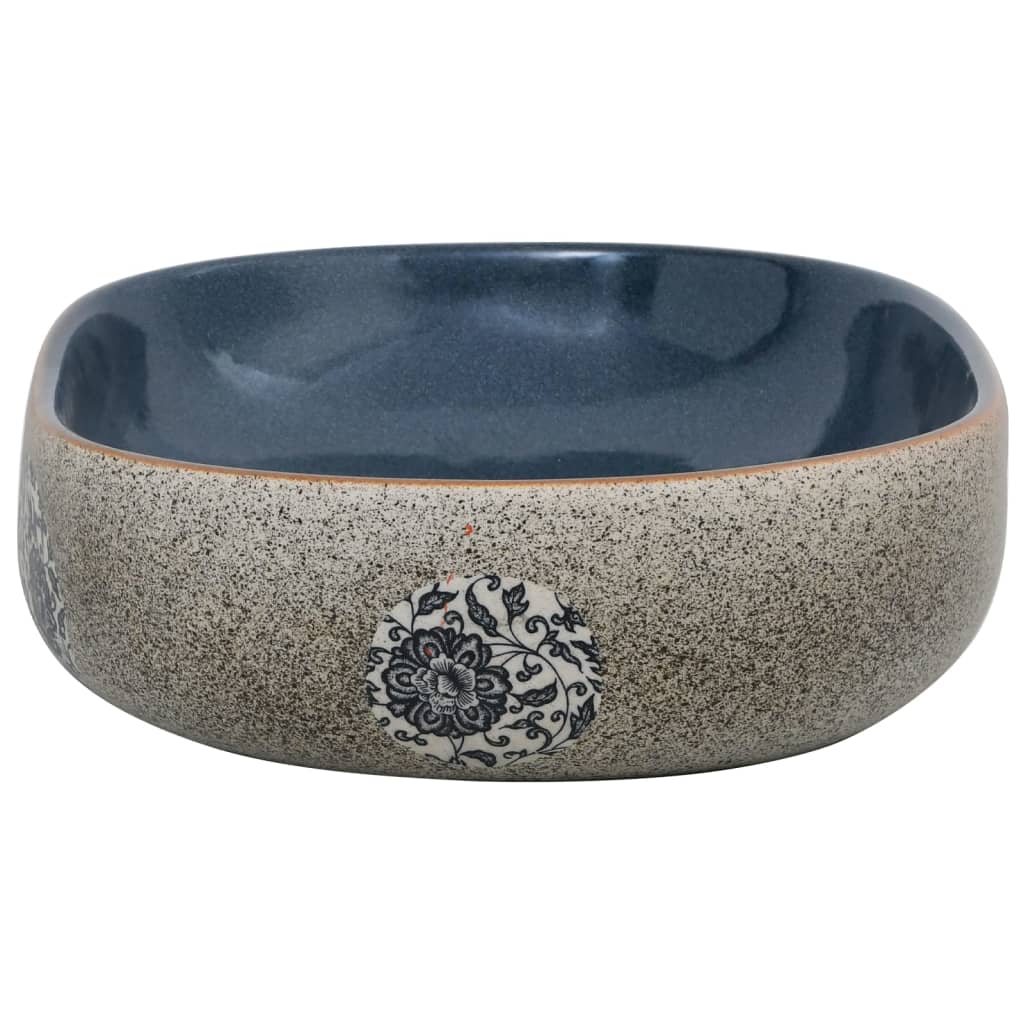 Countertop washbasin, sand and blue 59x40x14 cm, ceramic, oval