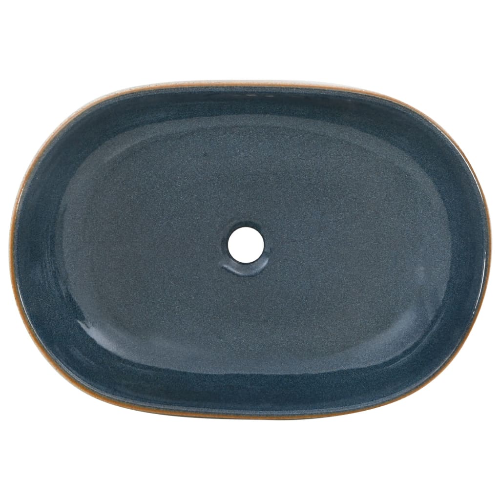 Countertop washbasin, sand and blue 59x40x14 cm, ceramic, oval