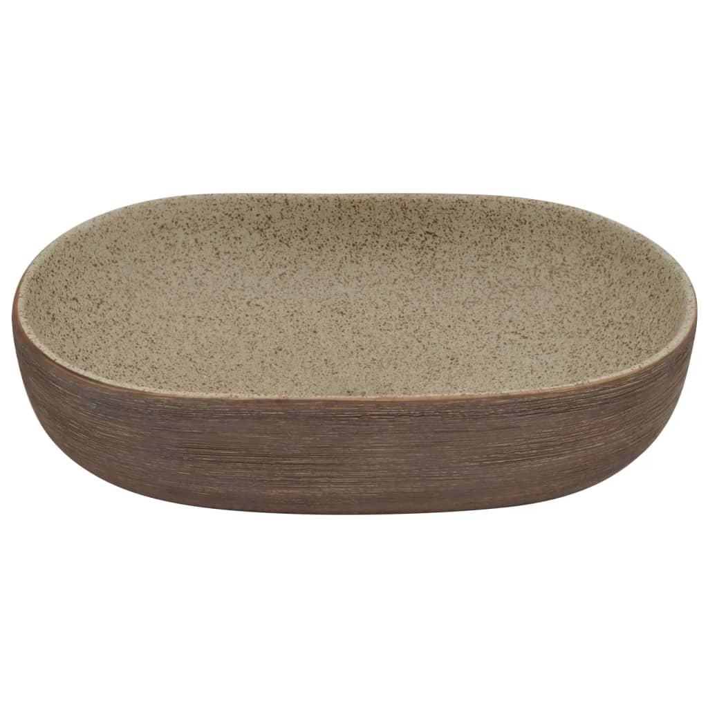 Countertop washbasin, sand and brown 59x40x14 cm, ceramic, oval