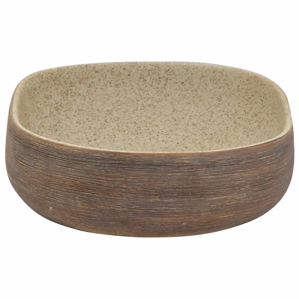 Countertop washbasin, sand and brown 59x40x14 cm, ceramic, oval