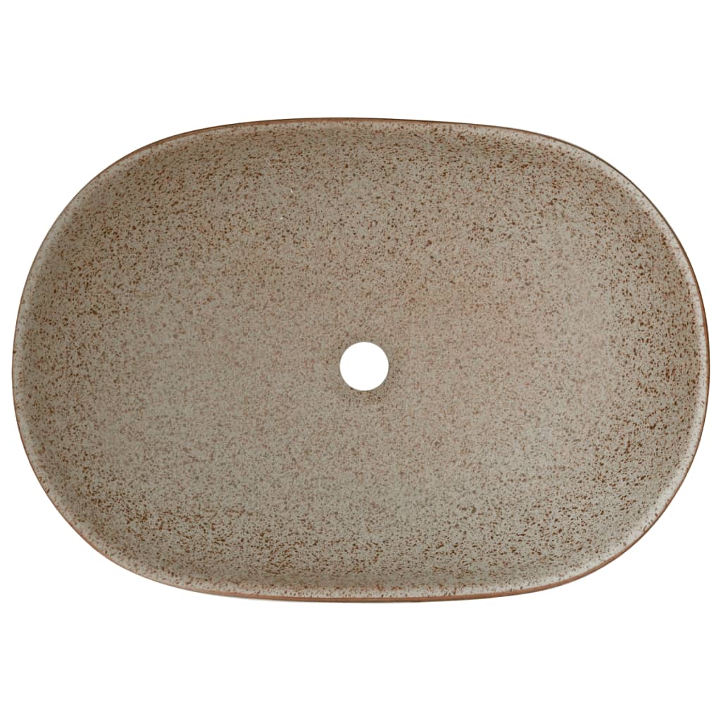 Countertop washbasin, sand and brown 59x40x14 cm, ceramic, oval