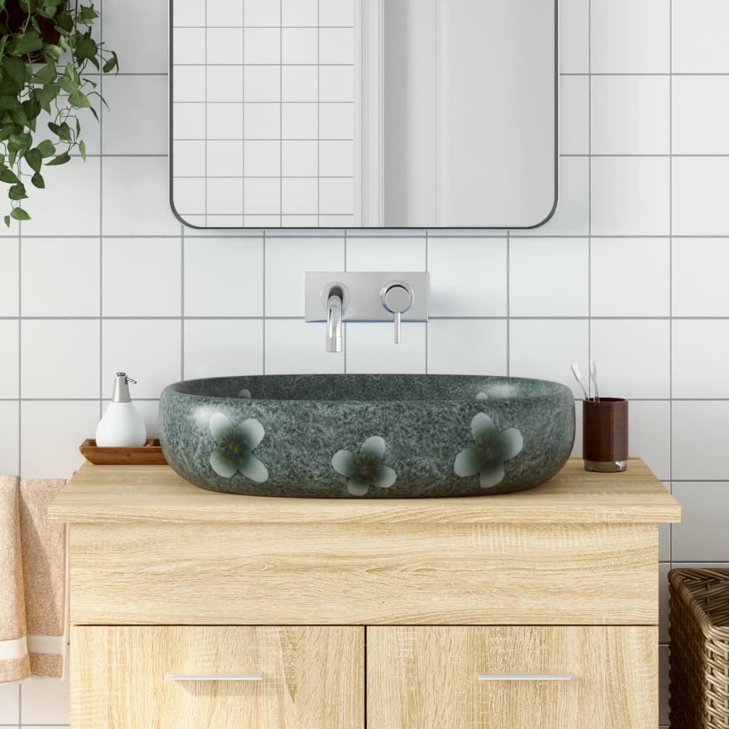 Countertop washbasin, blue, 59x40x14 cm, ceramic, oval