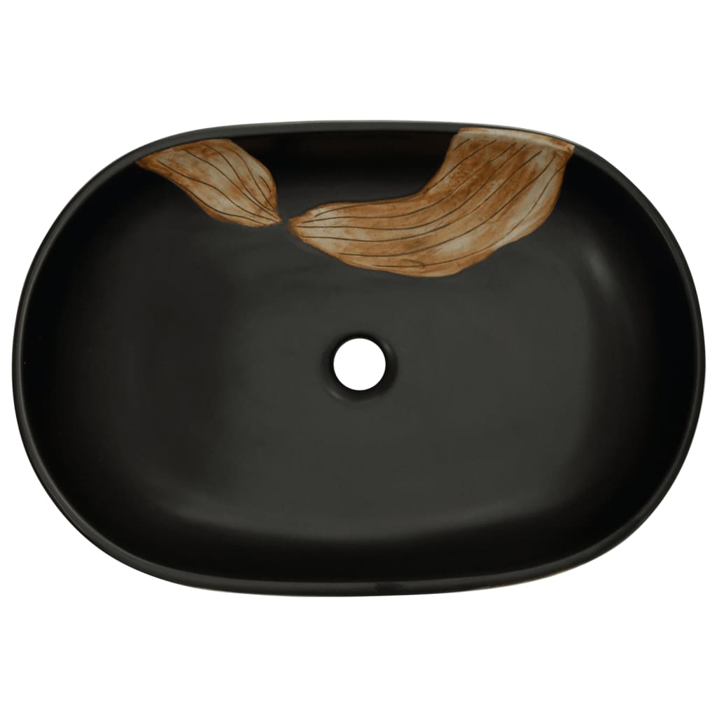 Countertop washbasin, black, 59x40x14 cm, ceramic, oval