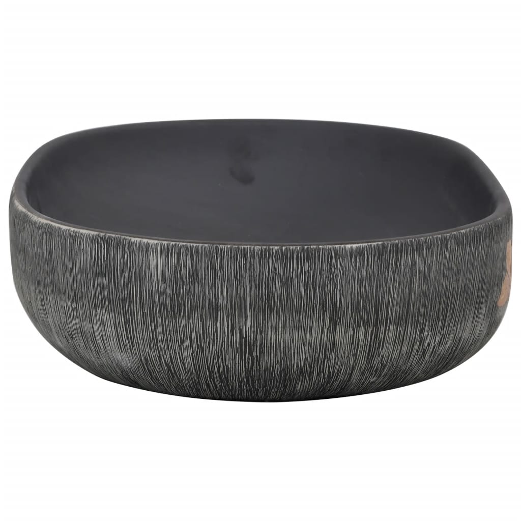 Countertop washbasin, gray and black, 59x40x14 cm, ceramic, oval