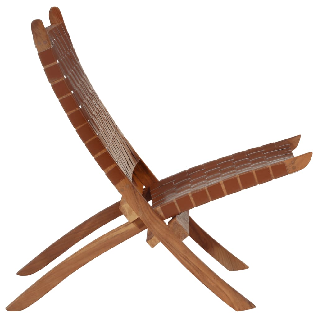 Folding relaxing chair, brown, natural leather