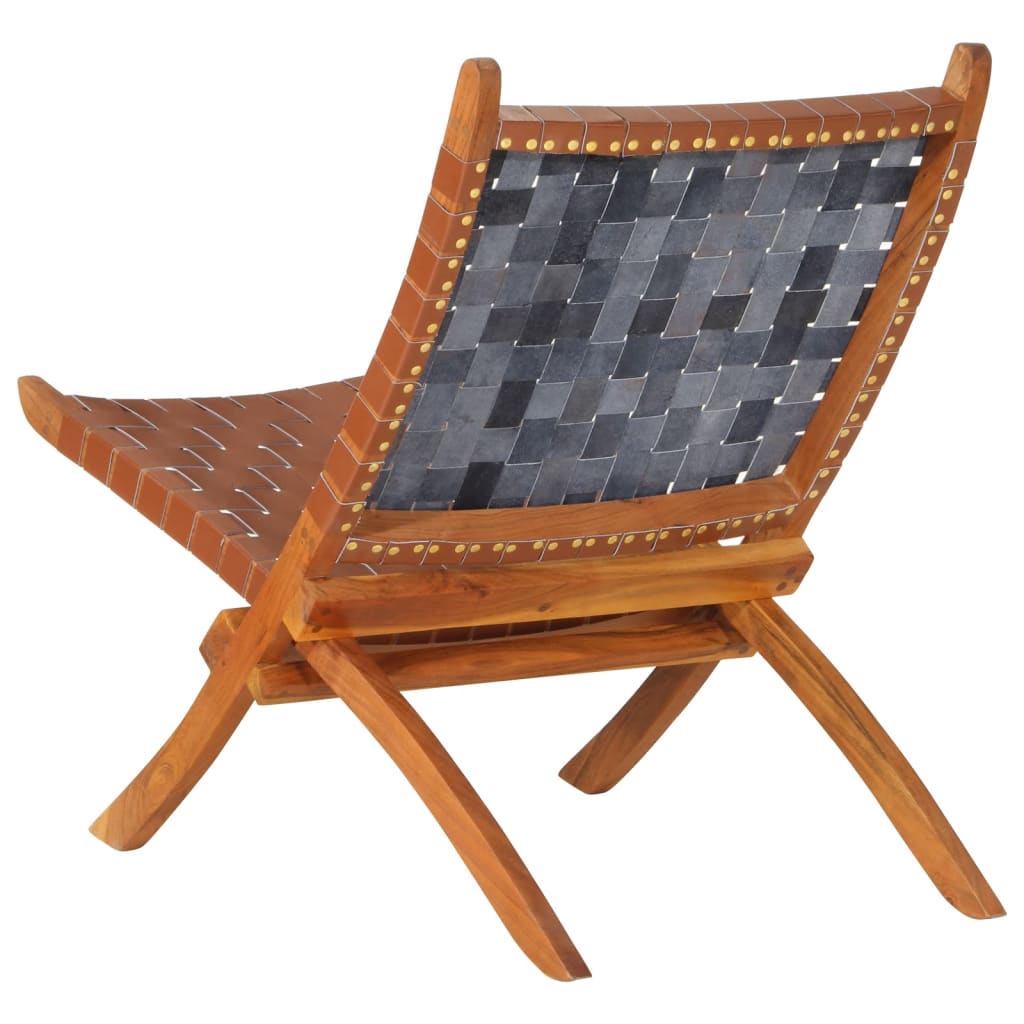 Folding relaxing chair, brown, natural leather