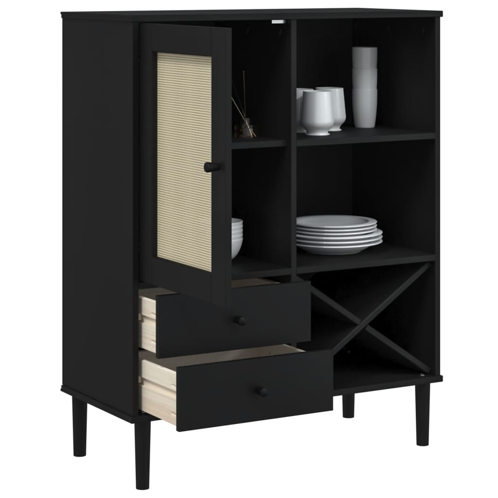 SENJA high cabinet, black rattan look, 90x40x112cm