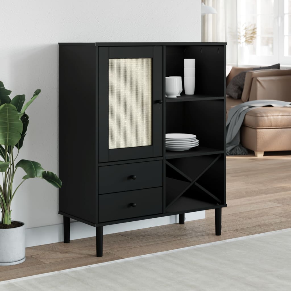 SENJA high cabinet, black rattan look, 90x40x112cm