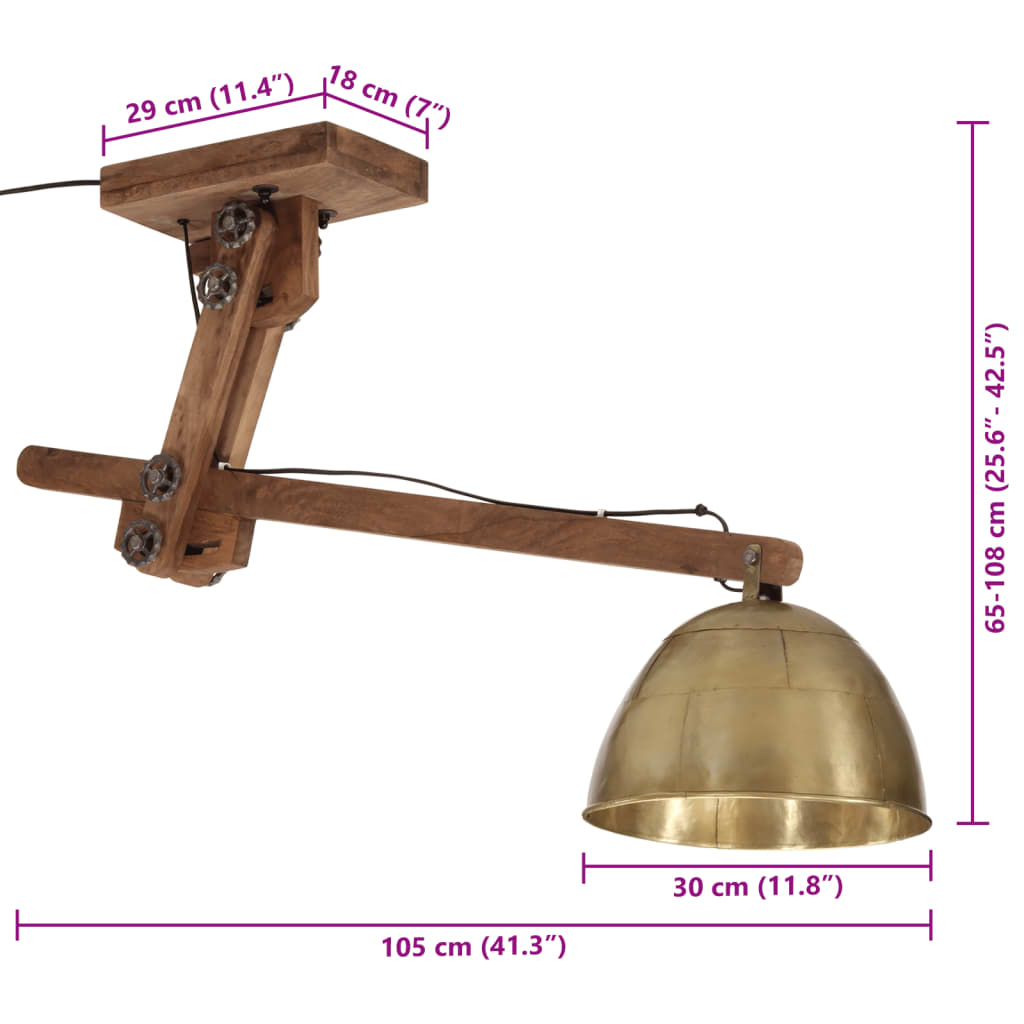 Ceiling lamp 25 W, antique brass, 105x30x65-108 cm, E27