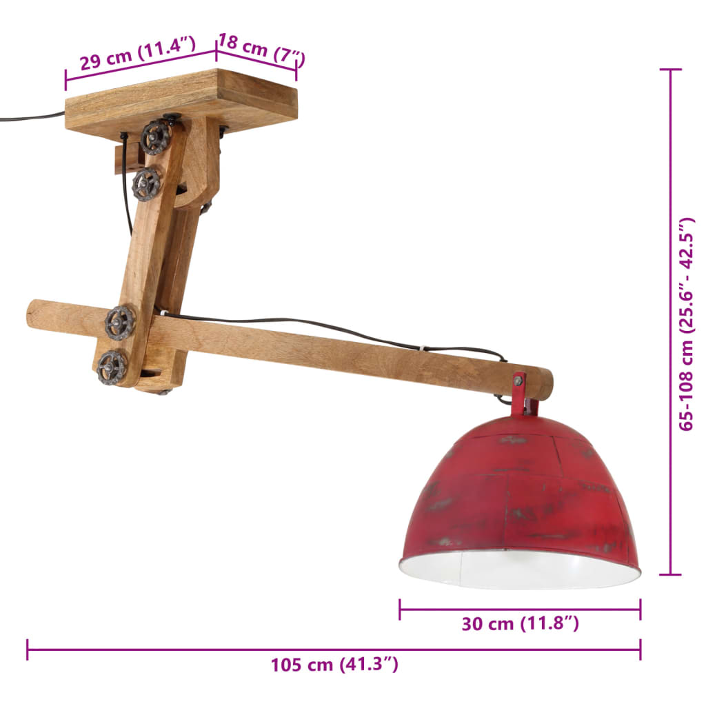 Ceiling lamp 25 W, worn red, 105x30x65-108 cm, E27