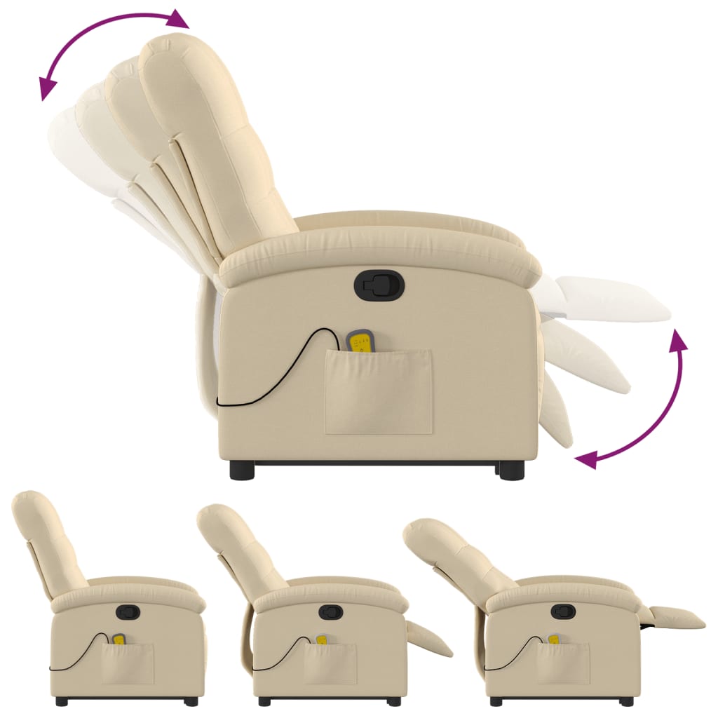 Folding massage chair with lift, cream, textile material