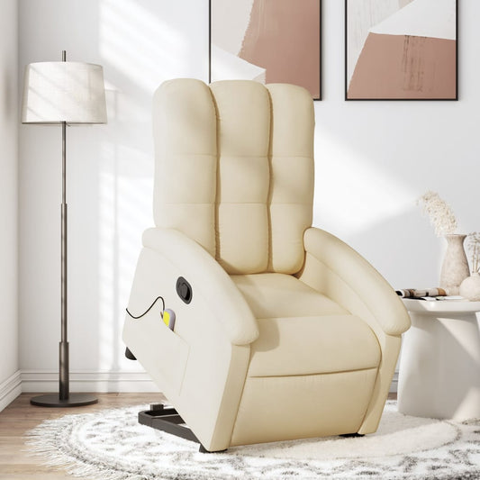 Folding massage chair with lift, cream, textile material