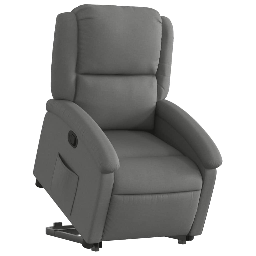 Reclining armchair with vertical lift, dark grey, textile