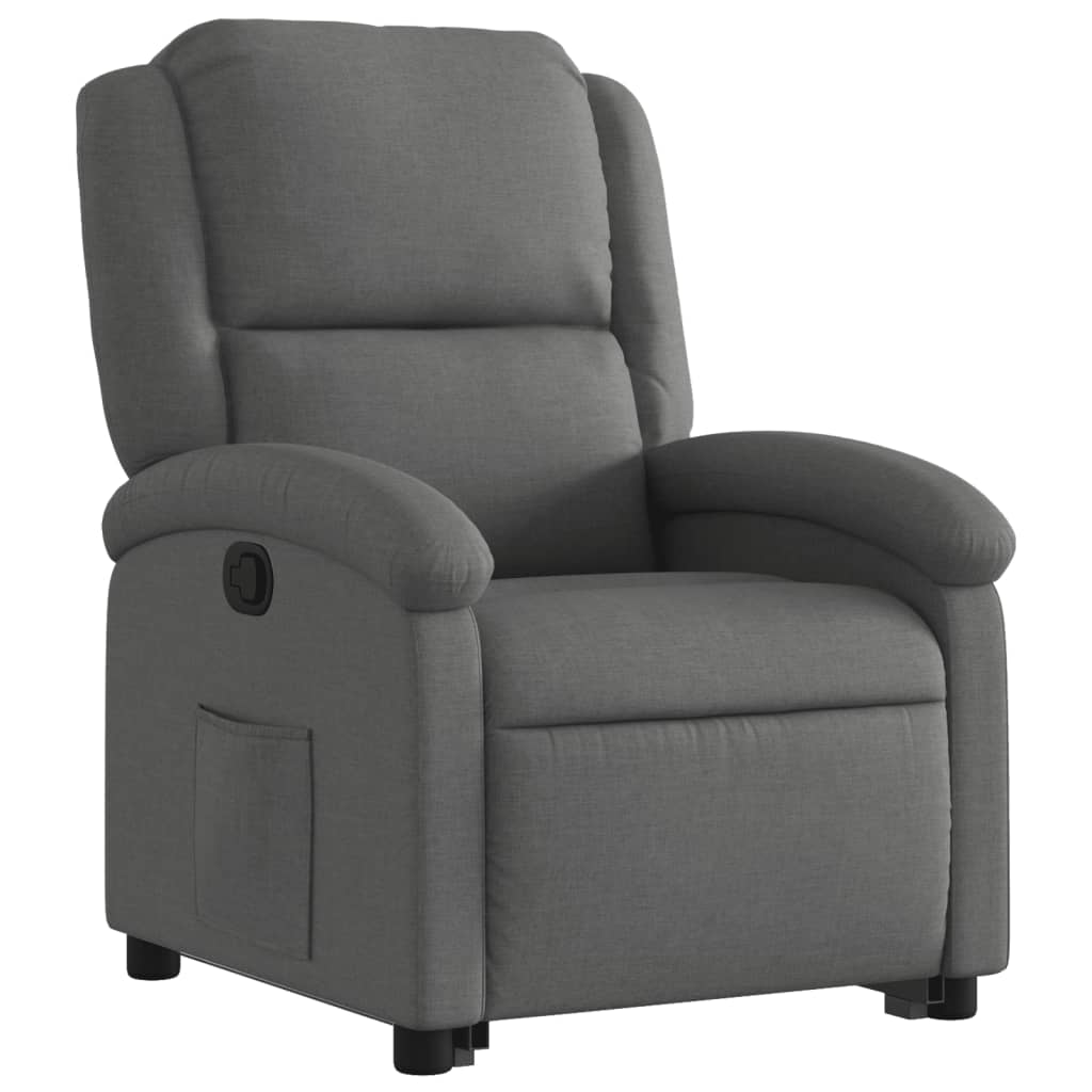 Reclining armchair with vertical lift, dark grey, textile