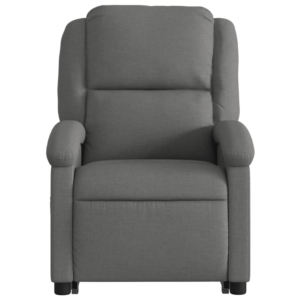 Reclining armchair with vertical lift, dark grey, textile