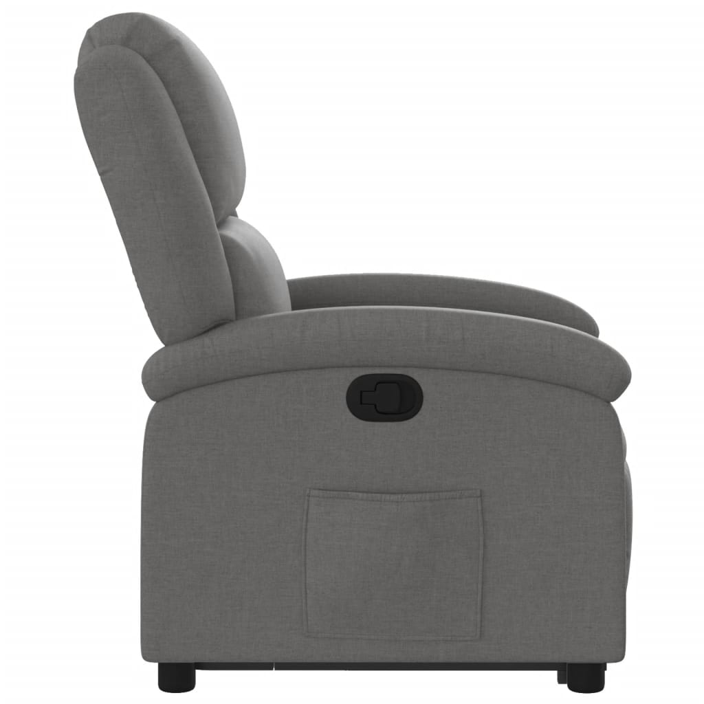 Reclining armchair with vertical lift, dark grey, textile