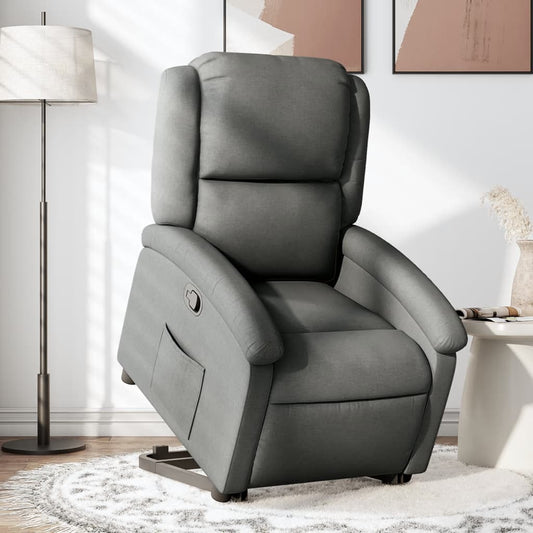 Reclining armchair with vertical lift, dark grey, textile