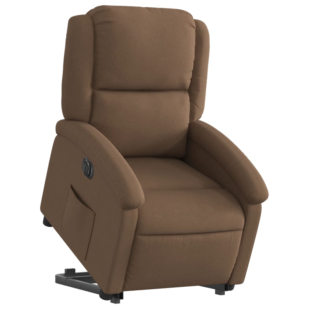 Electric reclining armchair with lift, brown, textile