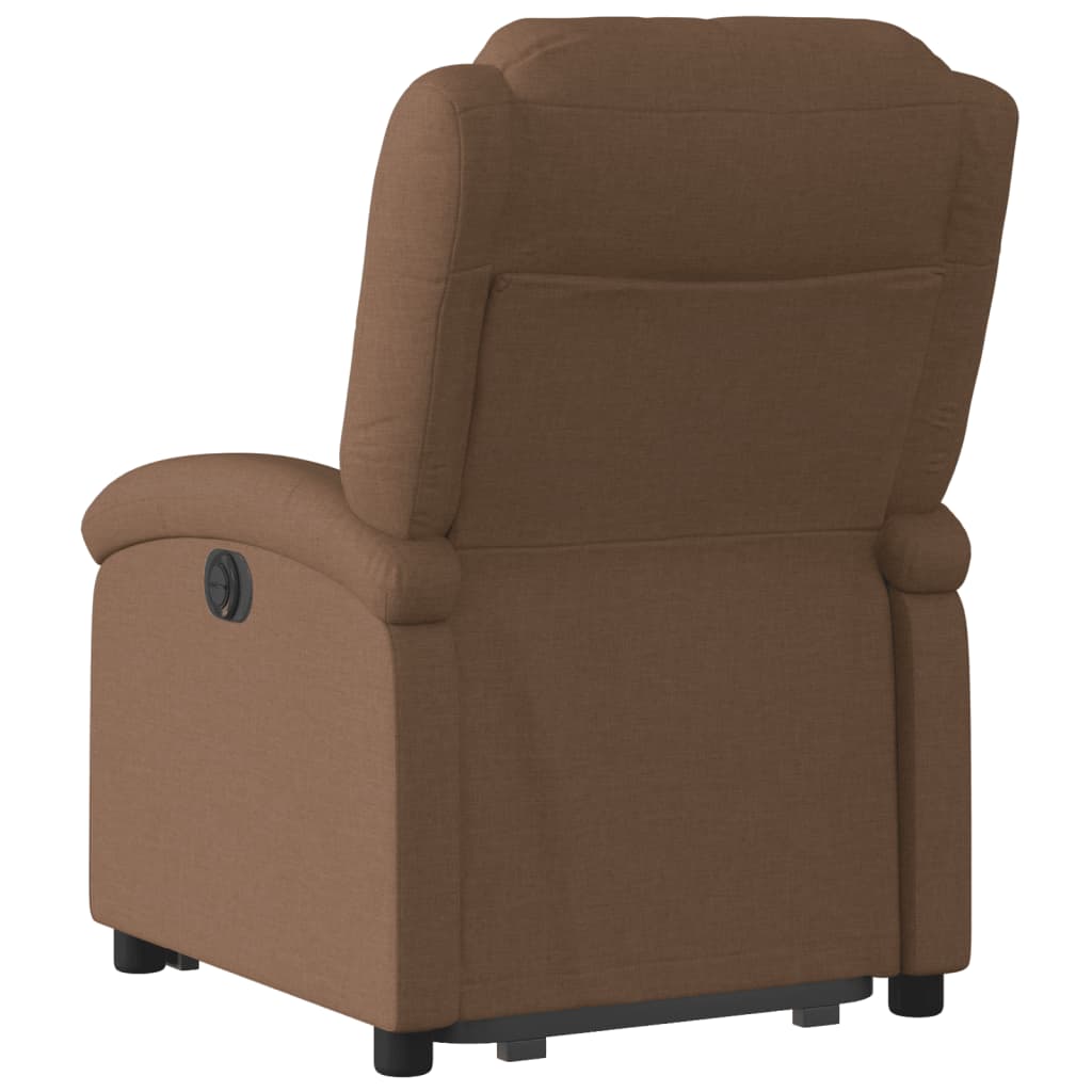 Electric reclining armchair with lift, brown, textile