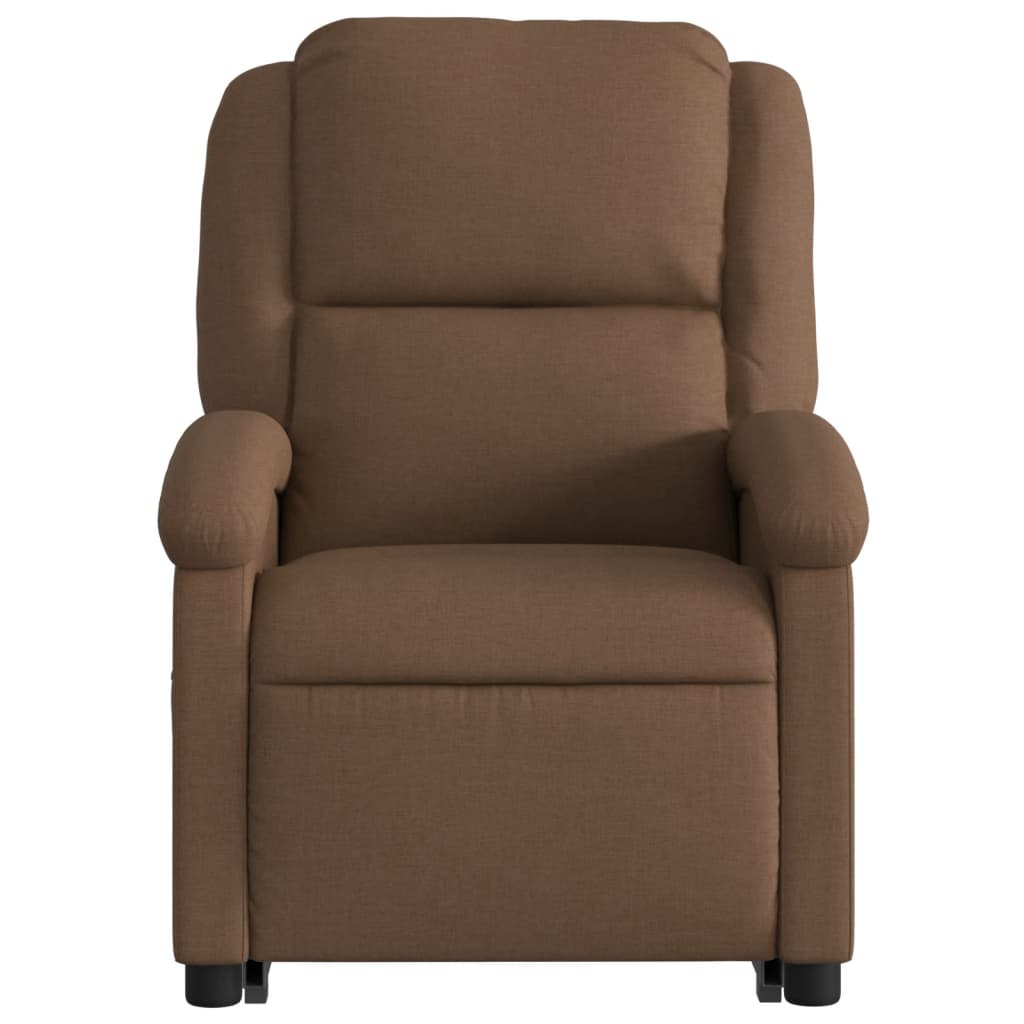 Electric reclining armchair with lift, brown, textile