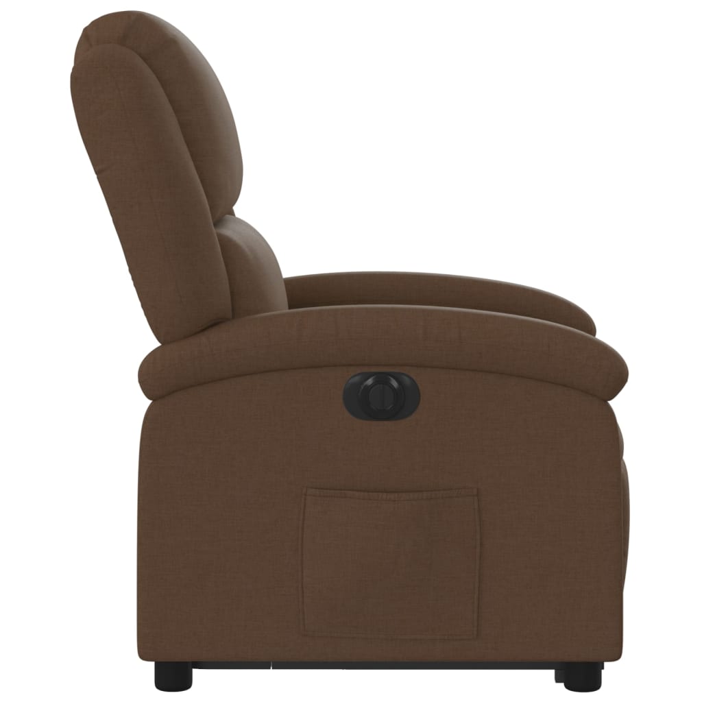 Electric reclining armchair with lift, brown, textile