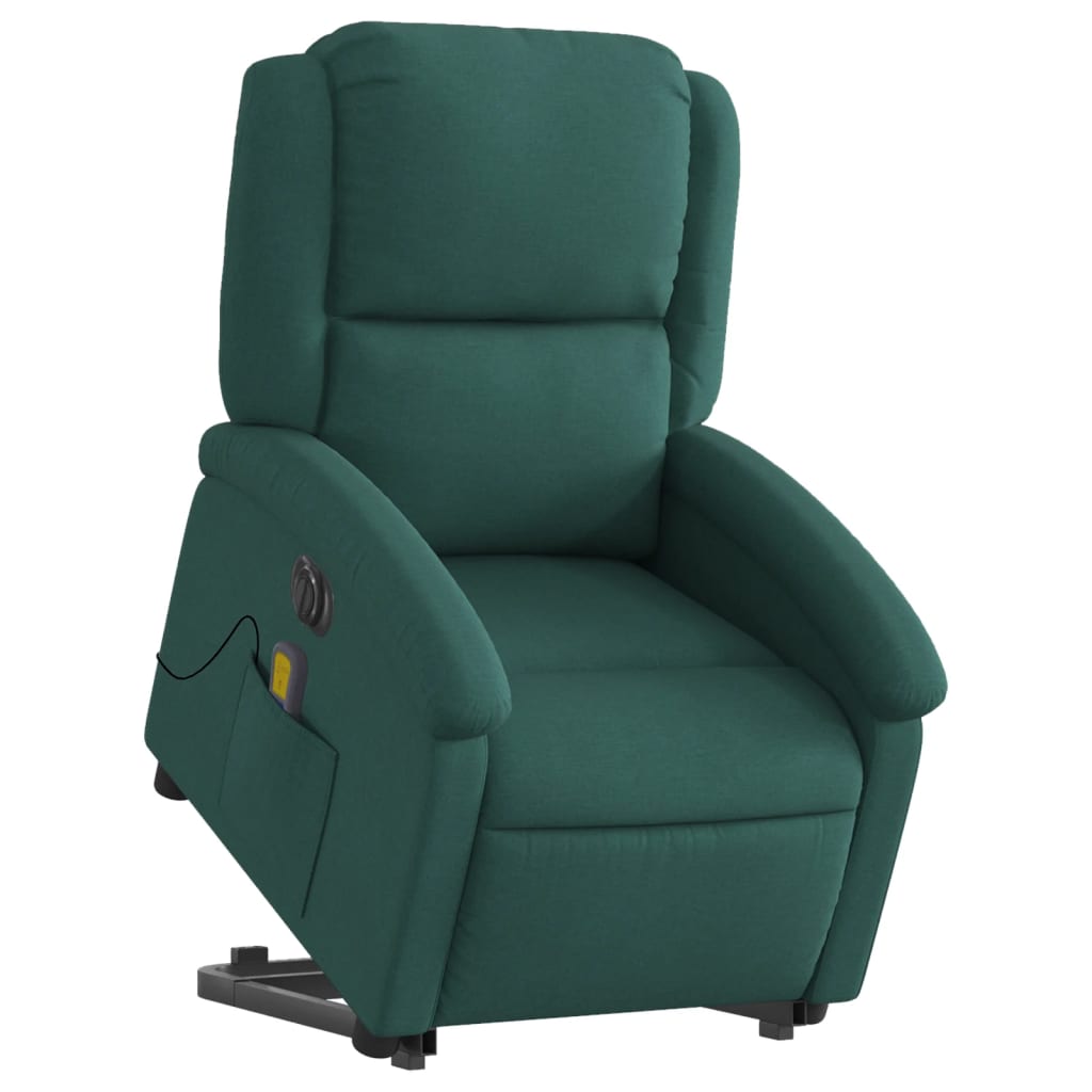 Electric massage armchair, reclining / lifting, dark green, textile