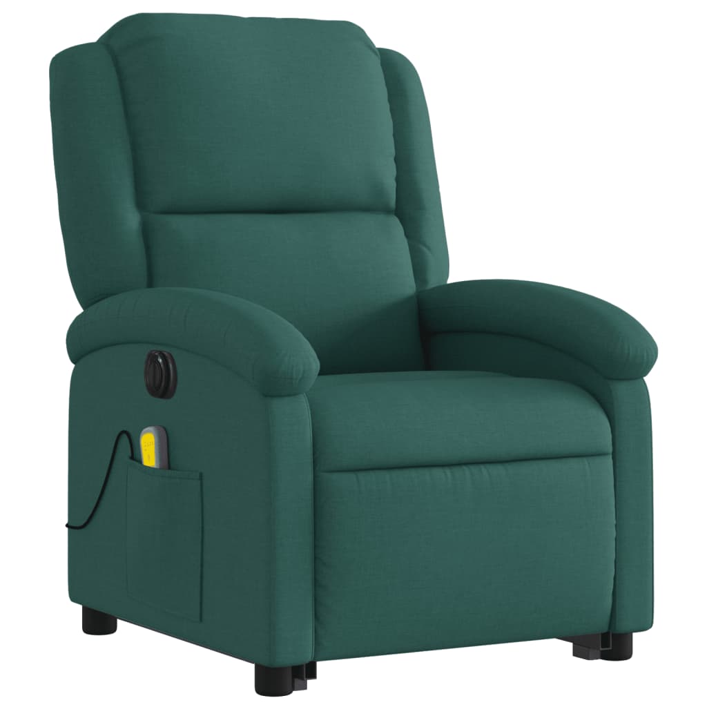 Electric massage armchair, reclining / lifting, dark green, textile