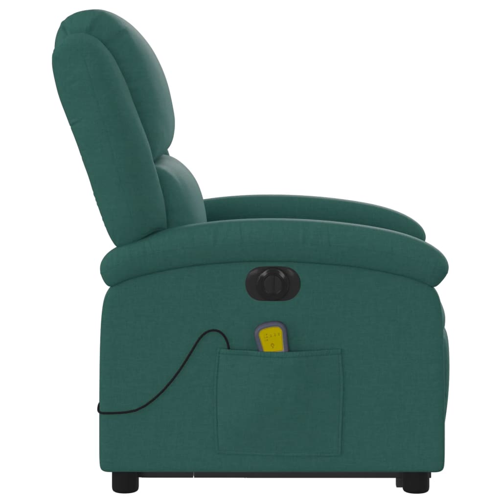 Electric massage armchair, reclining / lifting, dark green, textile