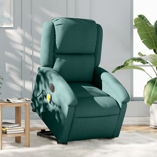 Electric massage armchair, reclining / lifting, dark green, textile