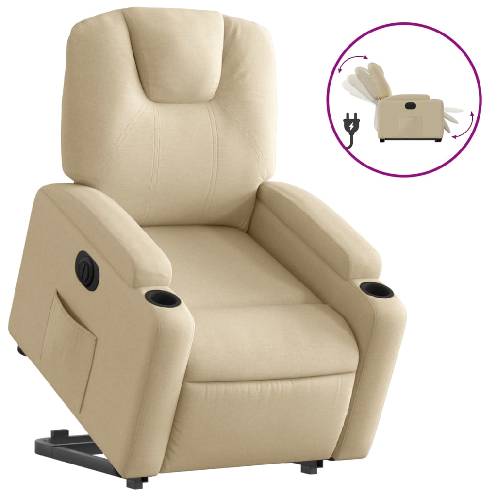 Electric reclining armchair with lift, cream, fabric