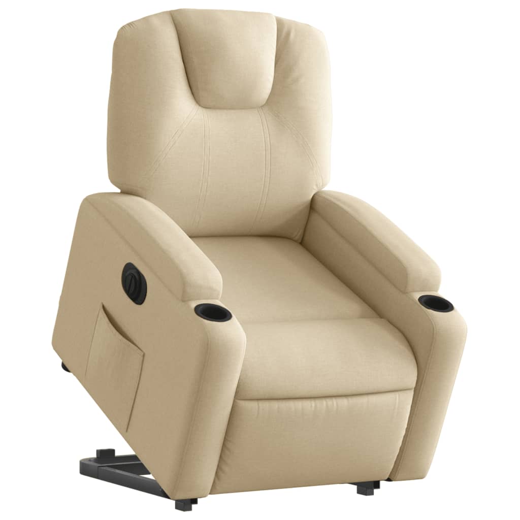 Electric reclining armchair with lift, cream, fabric