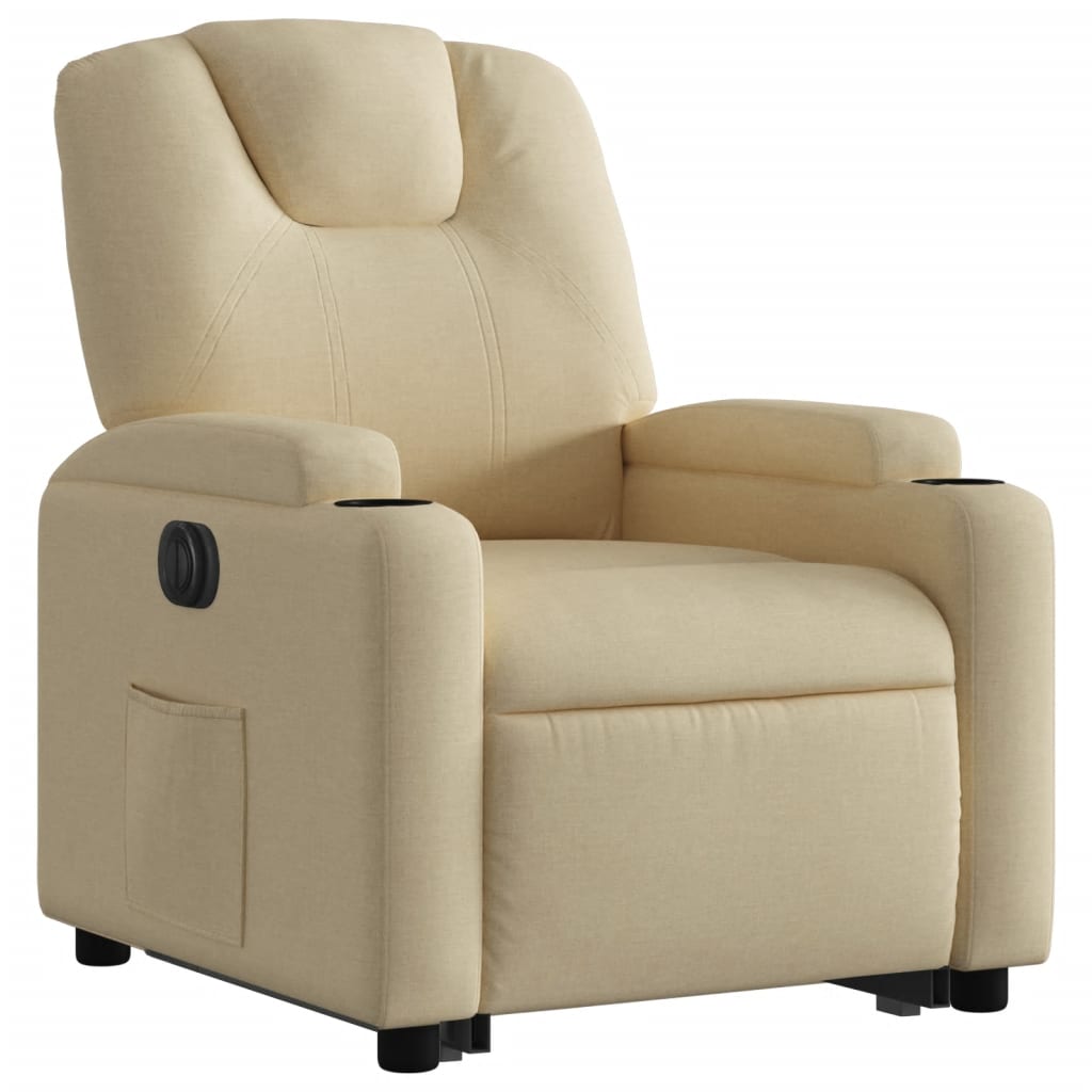 Electric reclining armchair with lift, cream, fabric