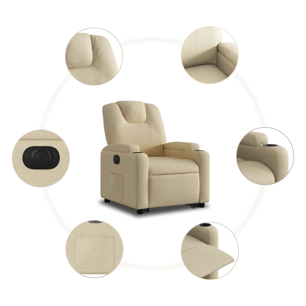 Electric reclining armchair with lift, cream, fabric