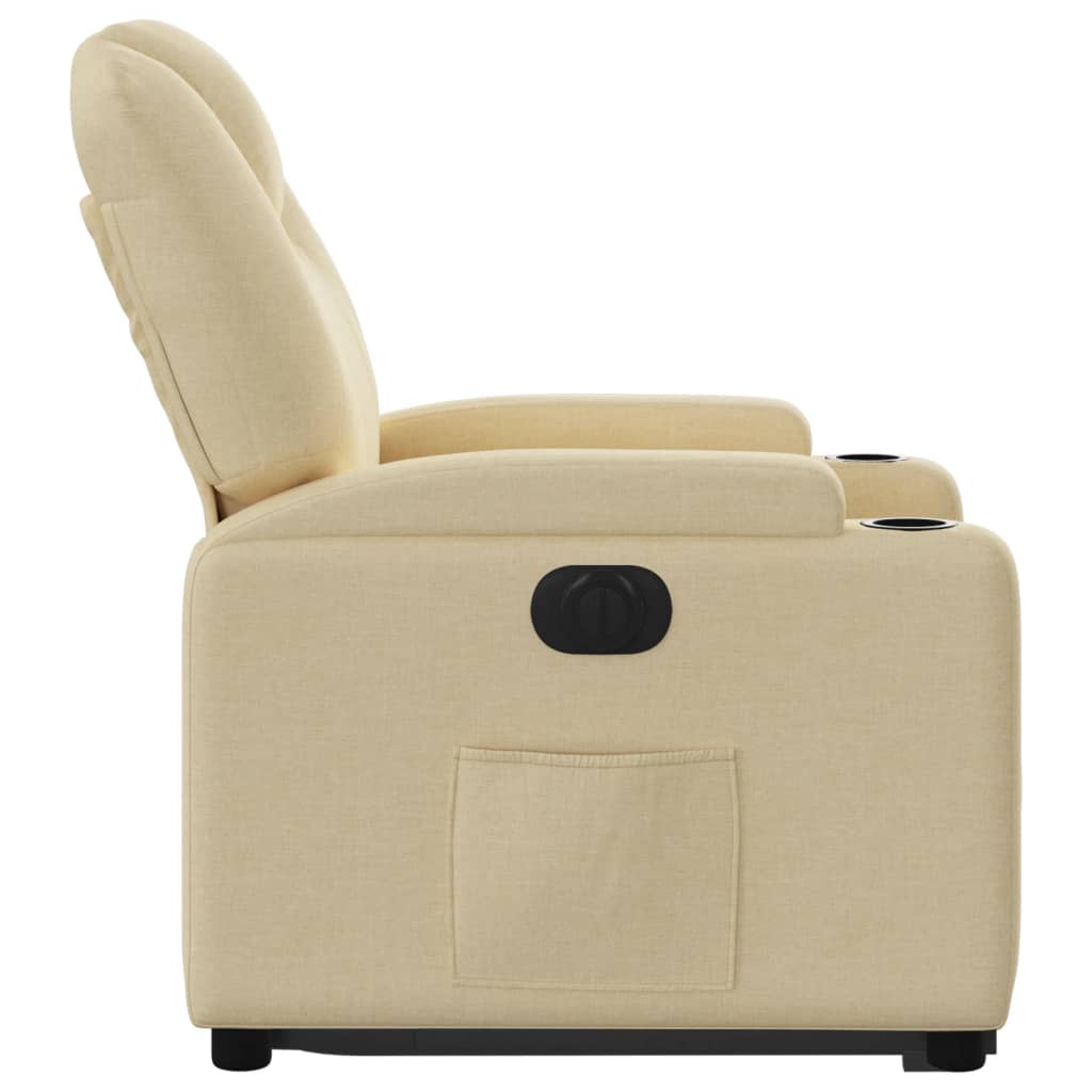 Electric reclining armchair with lift, cream, fabric