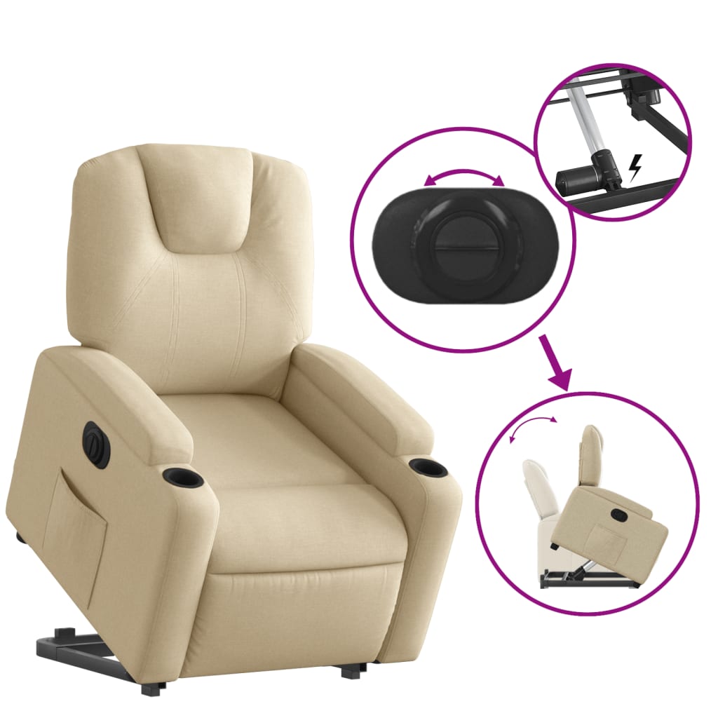 Electric reclining armchair with lift, cream, fabric