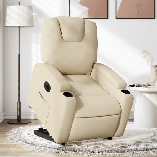 Electric reclining armchair with lift, cream, fabric