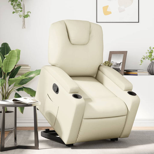 Reclining armchair with lift, cream, eco-leather