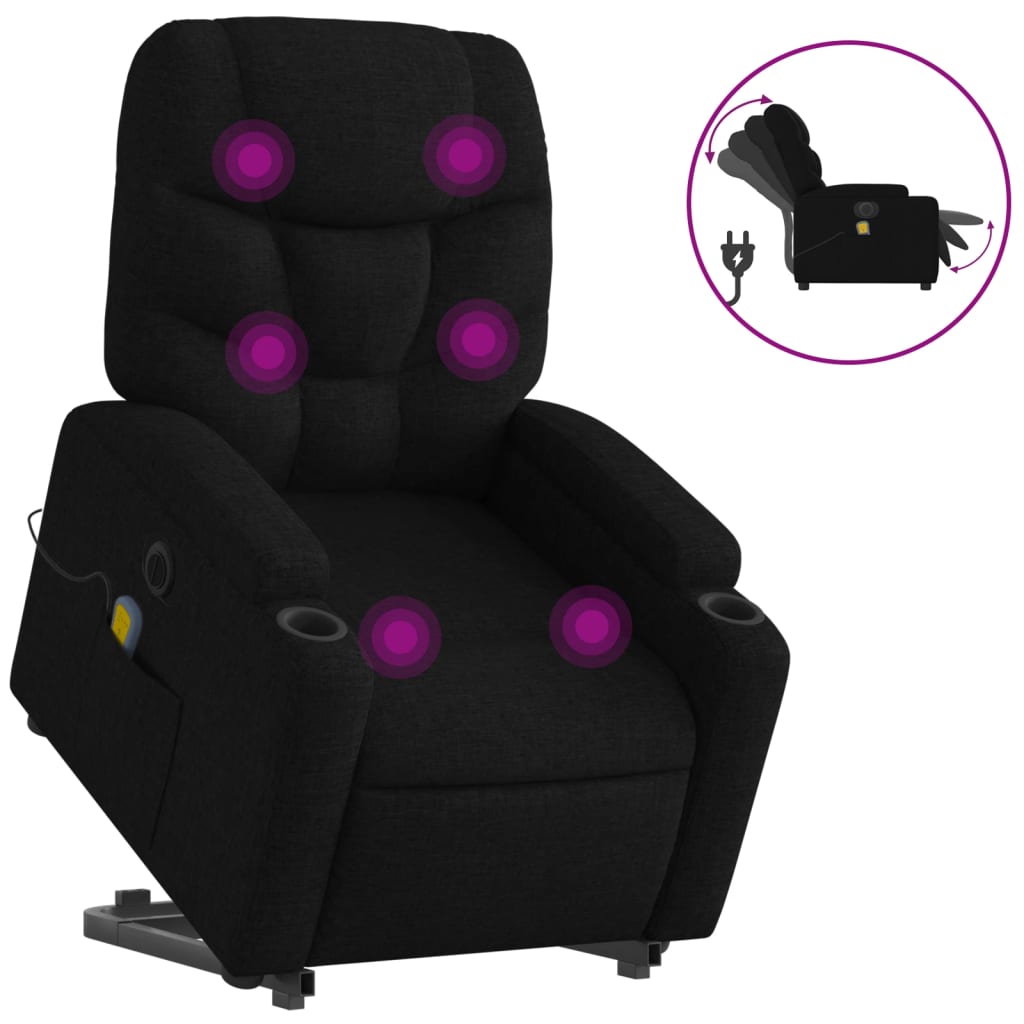 Electric reclining massage chair with lift, black, textile